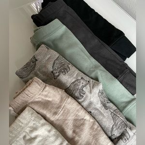 Six pairs of pull on comfy baby pants! All size 3-6 Months.